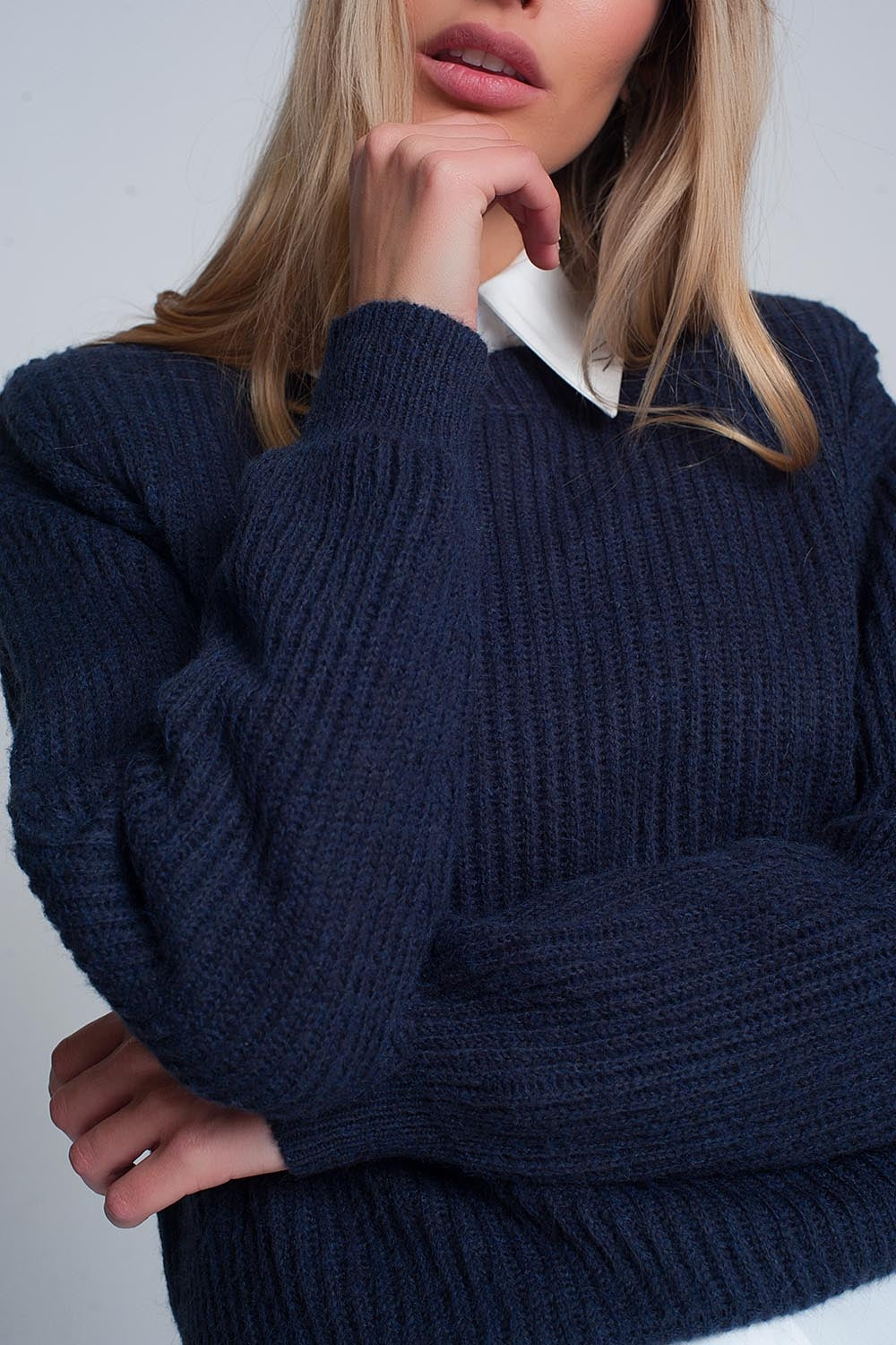 Ribbed jumper in Navy - Jumpers