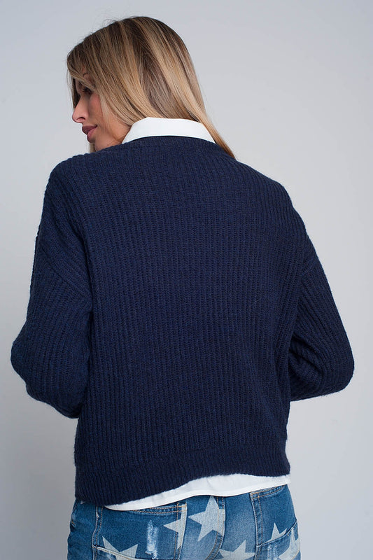 Ribbed jumper in Navy - Jumpers