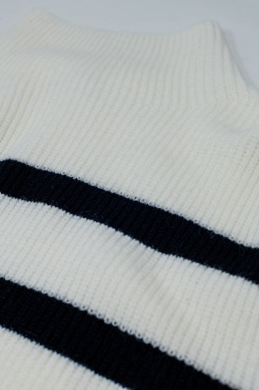 Ribbed knit jersey in cream with navy stripes - Jumpers
