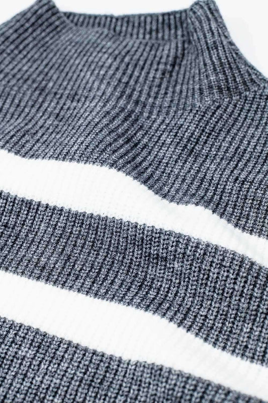 Ribbed knit jersey in grey with cream stripes - Jumpers