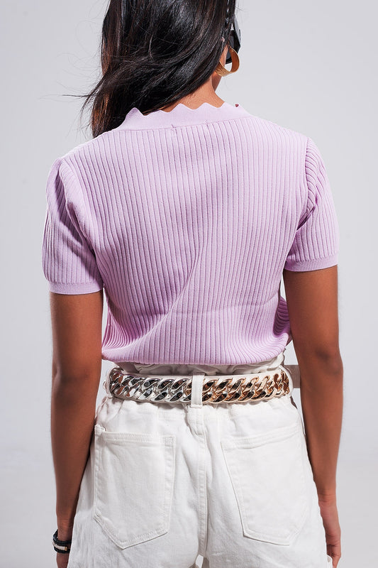 Ribbed v neck jumper in lilac - Jumpers