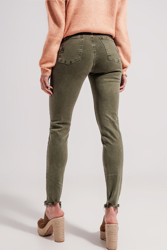 Ripped skinny jean in green - Jeans