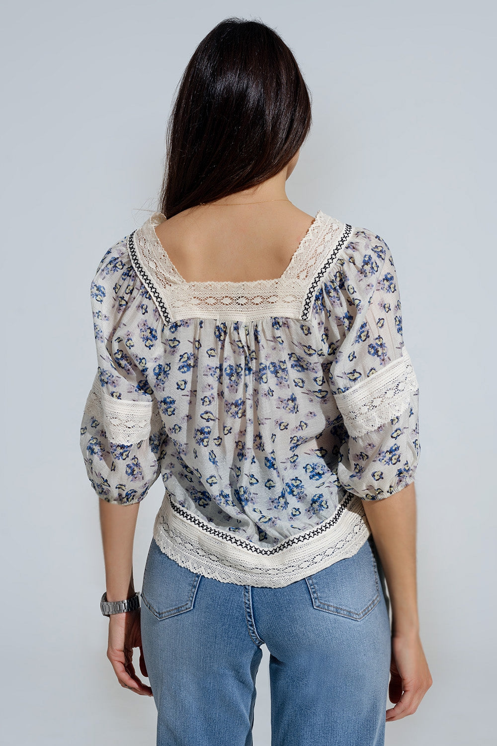 romantic blouse with flowers and lace detail - Blouses