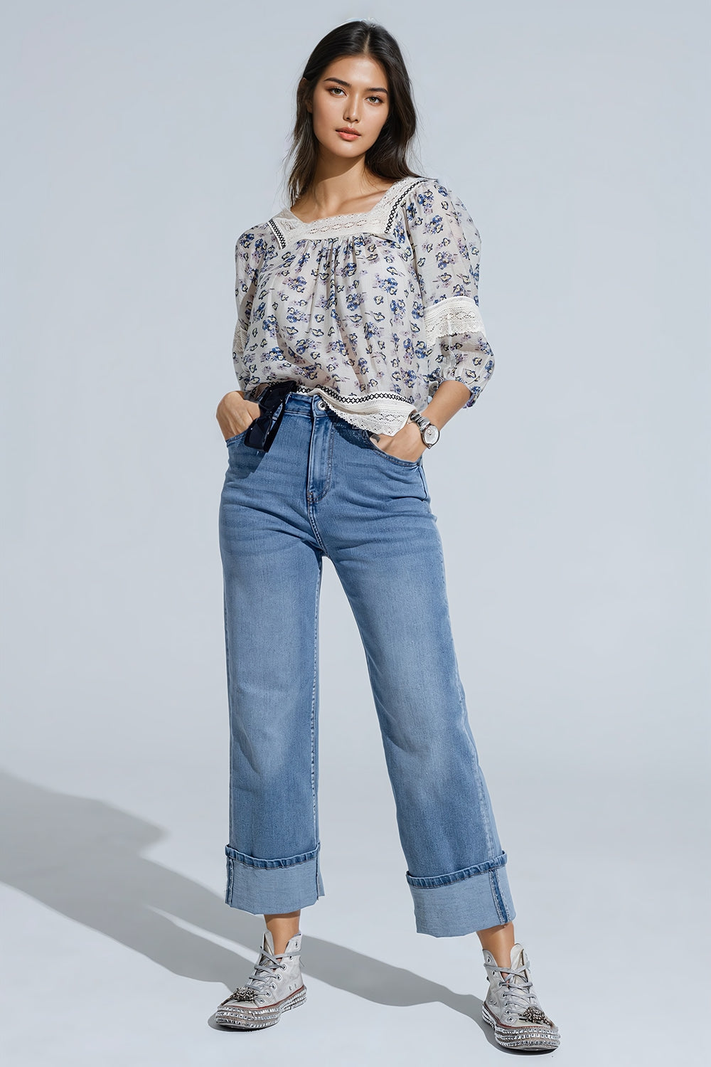 romantic blouse with flowers and lace detail - Blouses