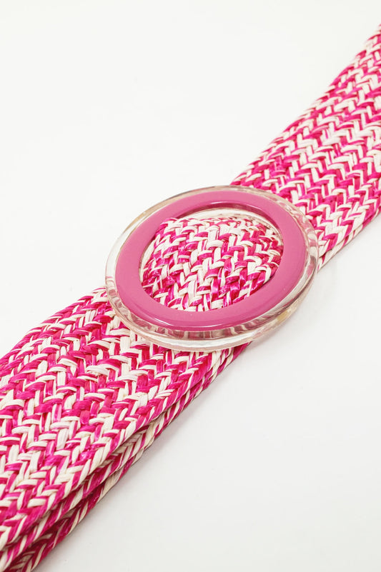 Round Buckle Braided Belt in Pink - Belts