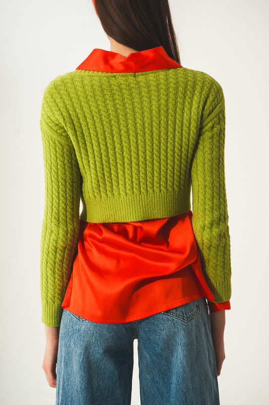 Round neck cable knit crop jumper in lime green - Jumpers