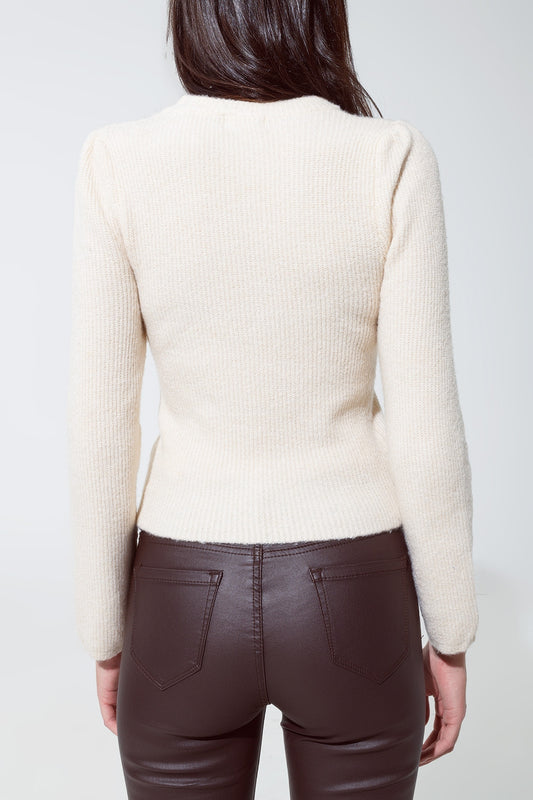 Round neck chunky ribbed jumper in cream - Jumpers