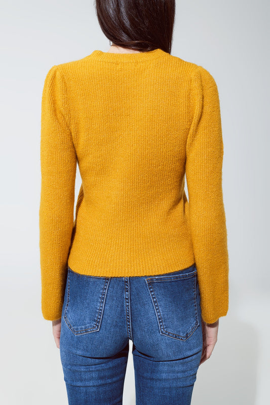Round neck chunky ribbed jumper in mustard - Jumpers