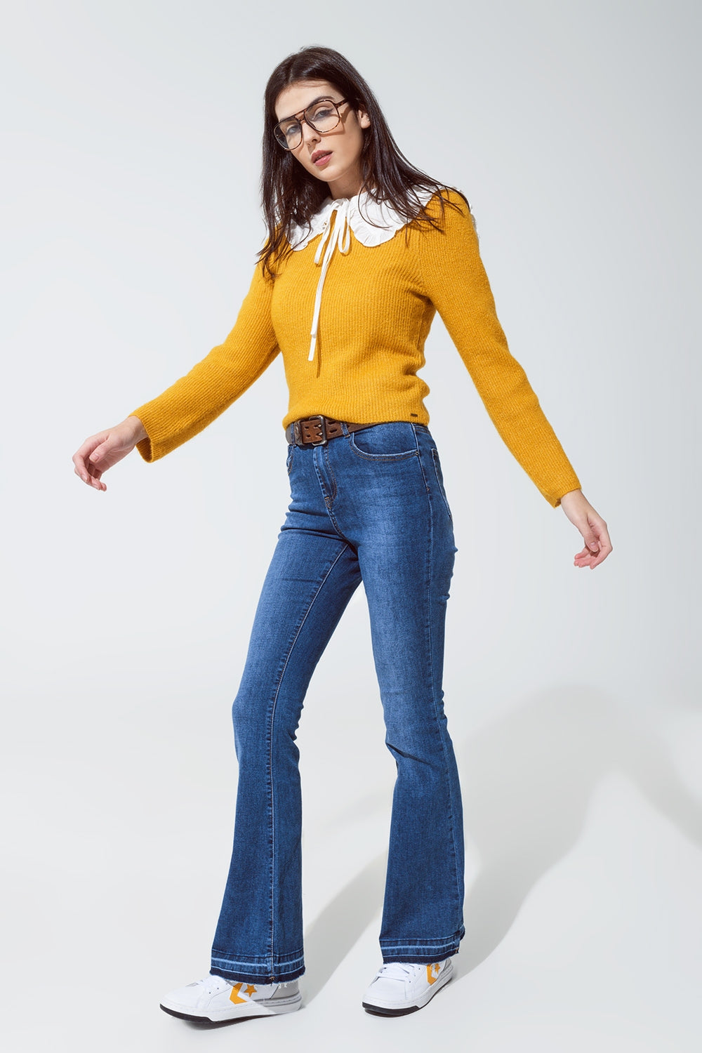 Round neck chunky ribbed jumper in mustard - Jumpers