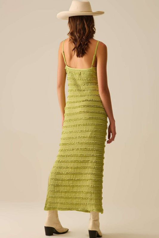 Ruffle Maxi Dress With Slit in Green color - Dresses