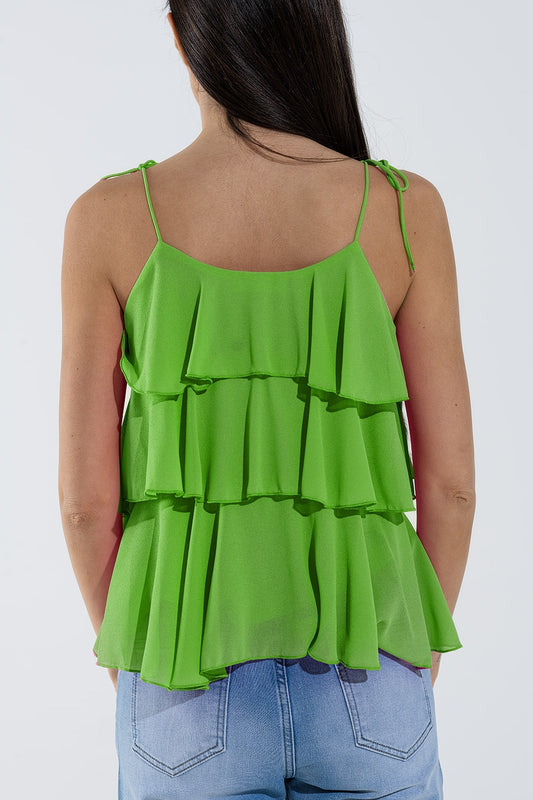 Ruffle Top WIth Thin straps in Green - Tops