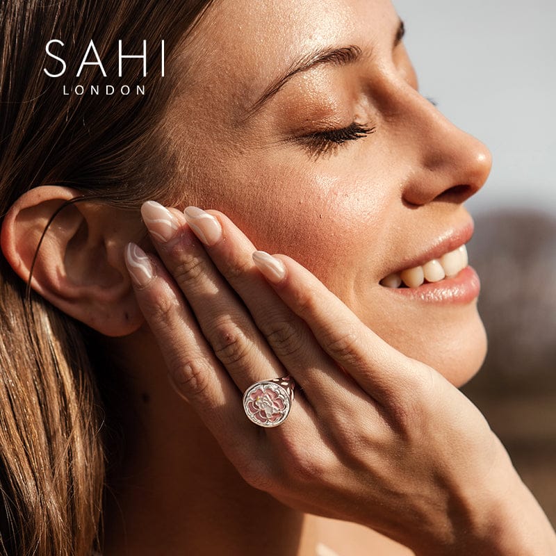 Sahi Gold Enameled Camellia Bear Ring - RING