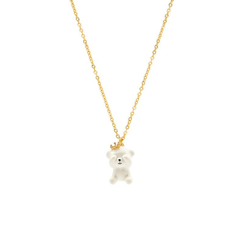 Enameled Chain Cute Bear Pendant Necklace - NECKLACE