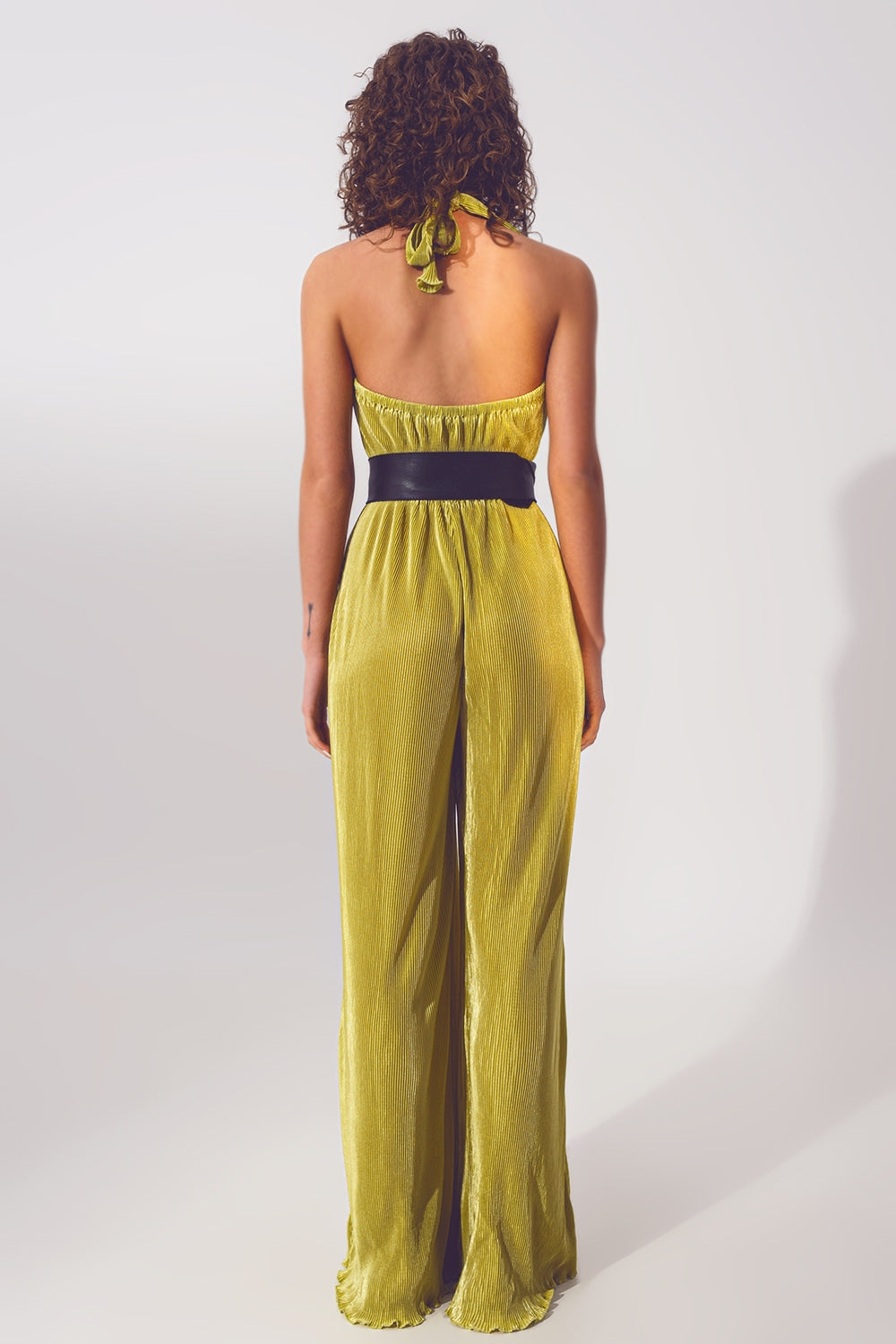 Satin Halter Neck pleated maxi jumpsuit in Green - Jumpsuits