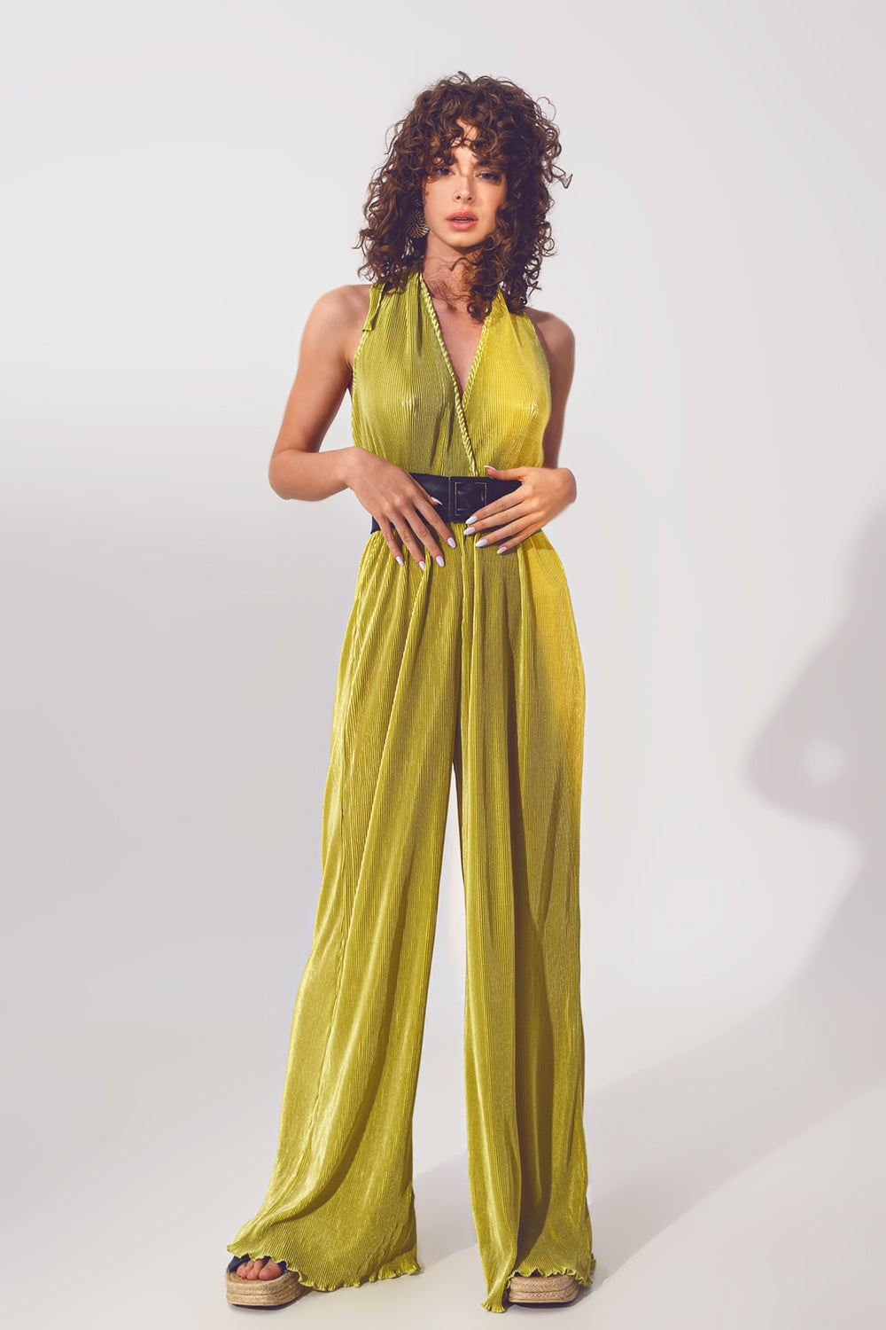 Satin Halter Neck pleated maxi jumpsuit in Green - Jumpsuits