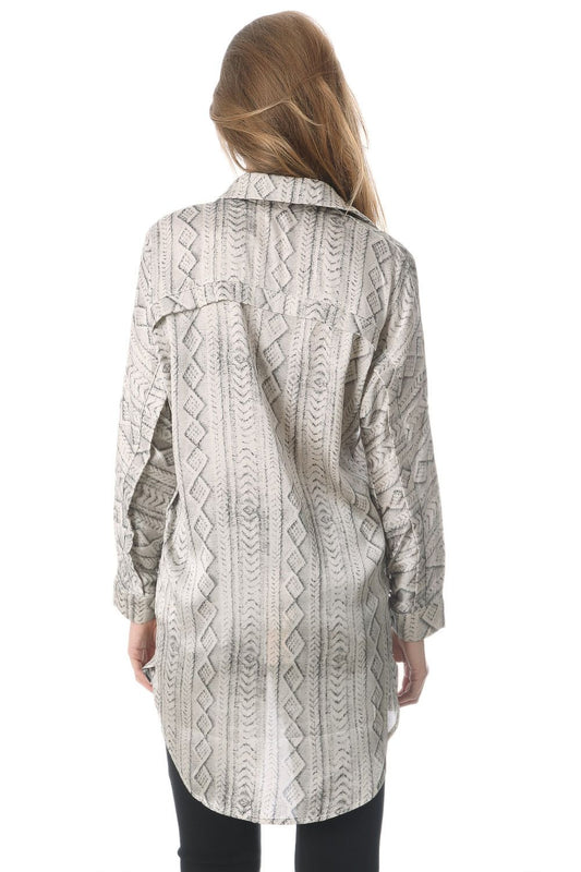 Satin longline shirt in grey abstract print - Shirts