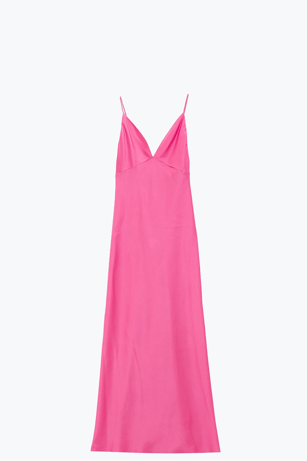 Satin Maxi Dress With Spaghetti Straps in Fuchsia - Dresses