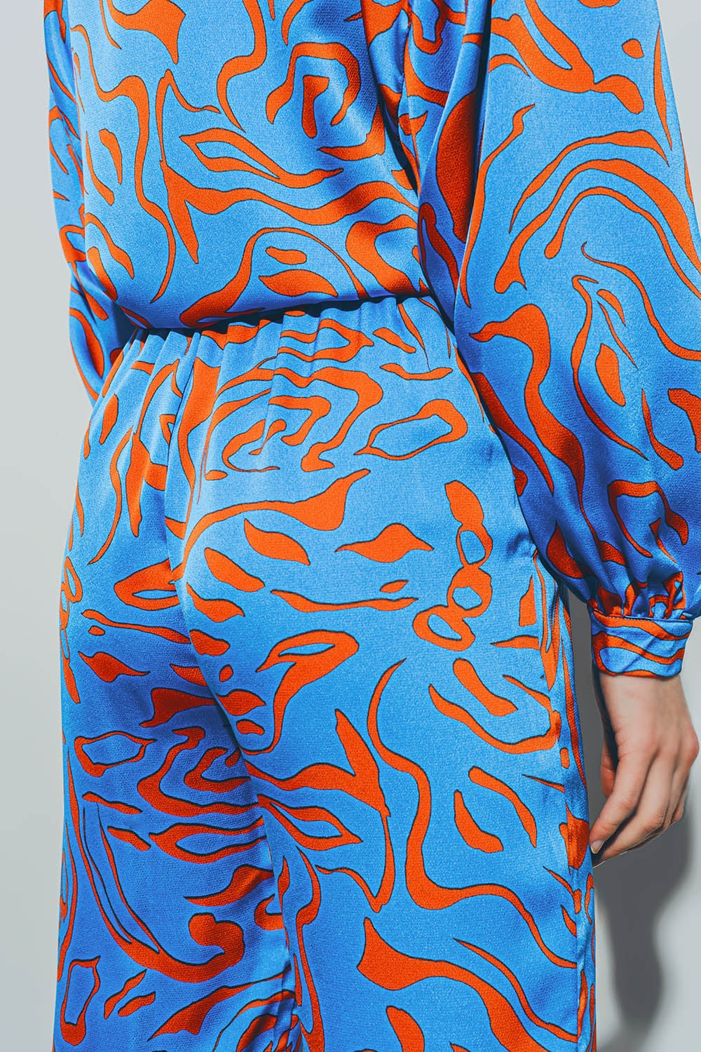 Satin Pants with Elastic Waist in Blue - Trousers