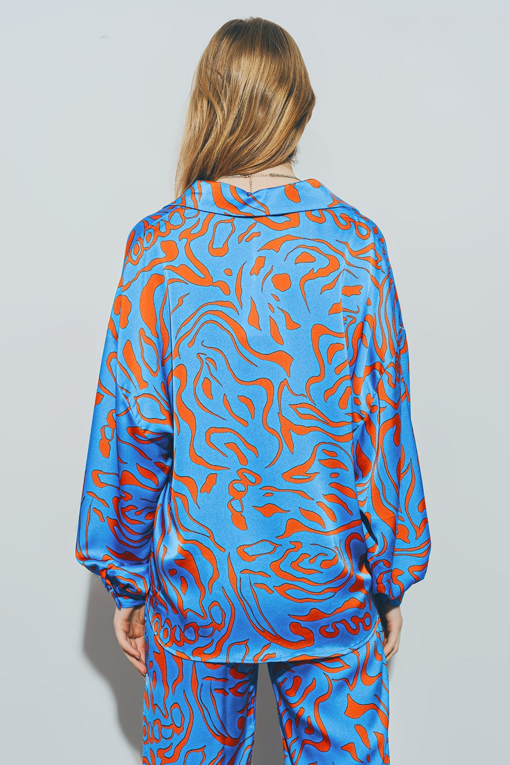 Satin Shirt with Balloon Sleeves in Blue - Shirts