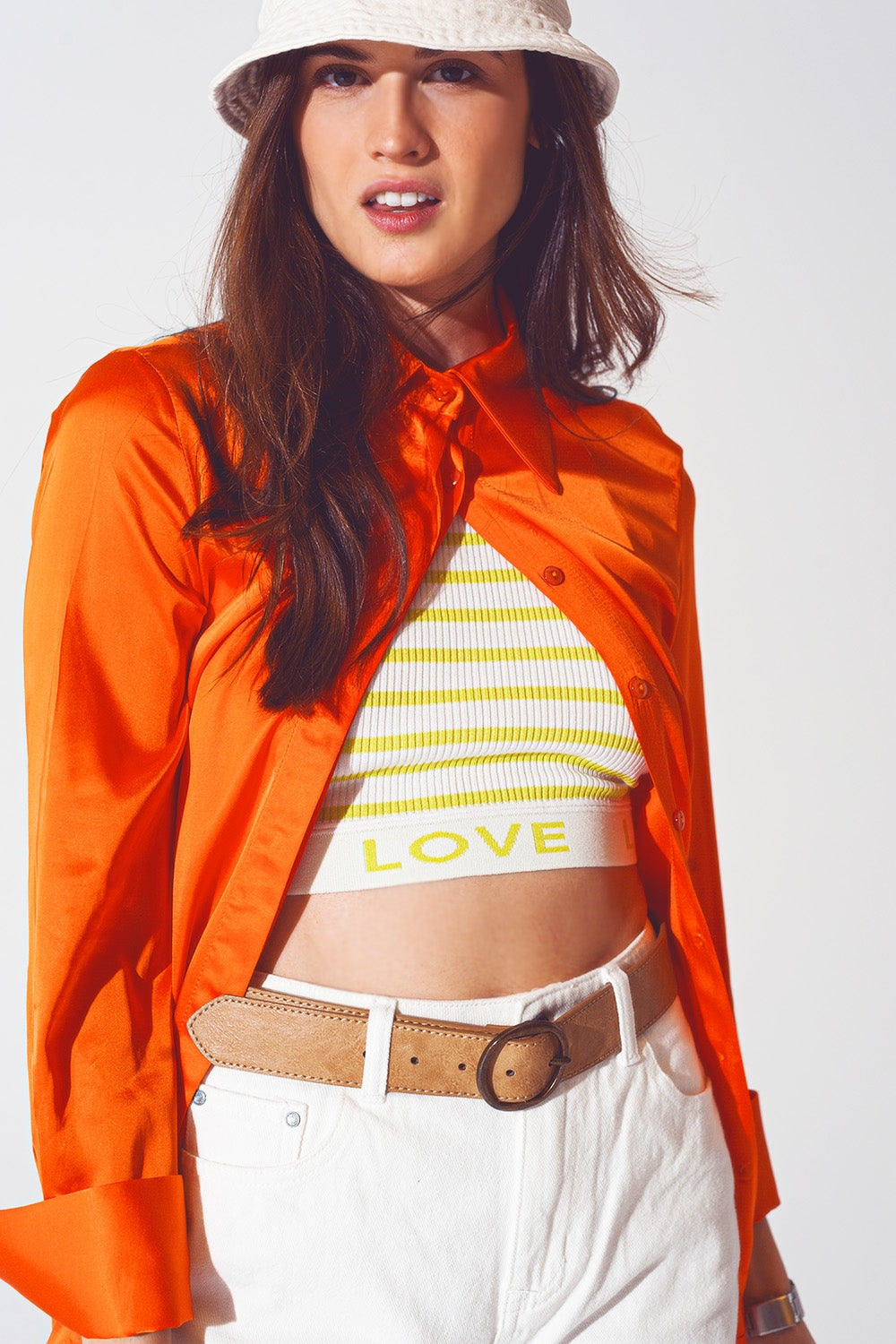 Satin shirt with split cuff in orange - Shirts