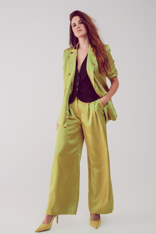 Satin tailored double breast blazer in lime - Blazers