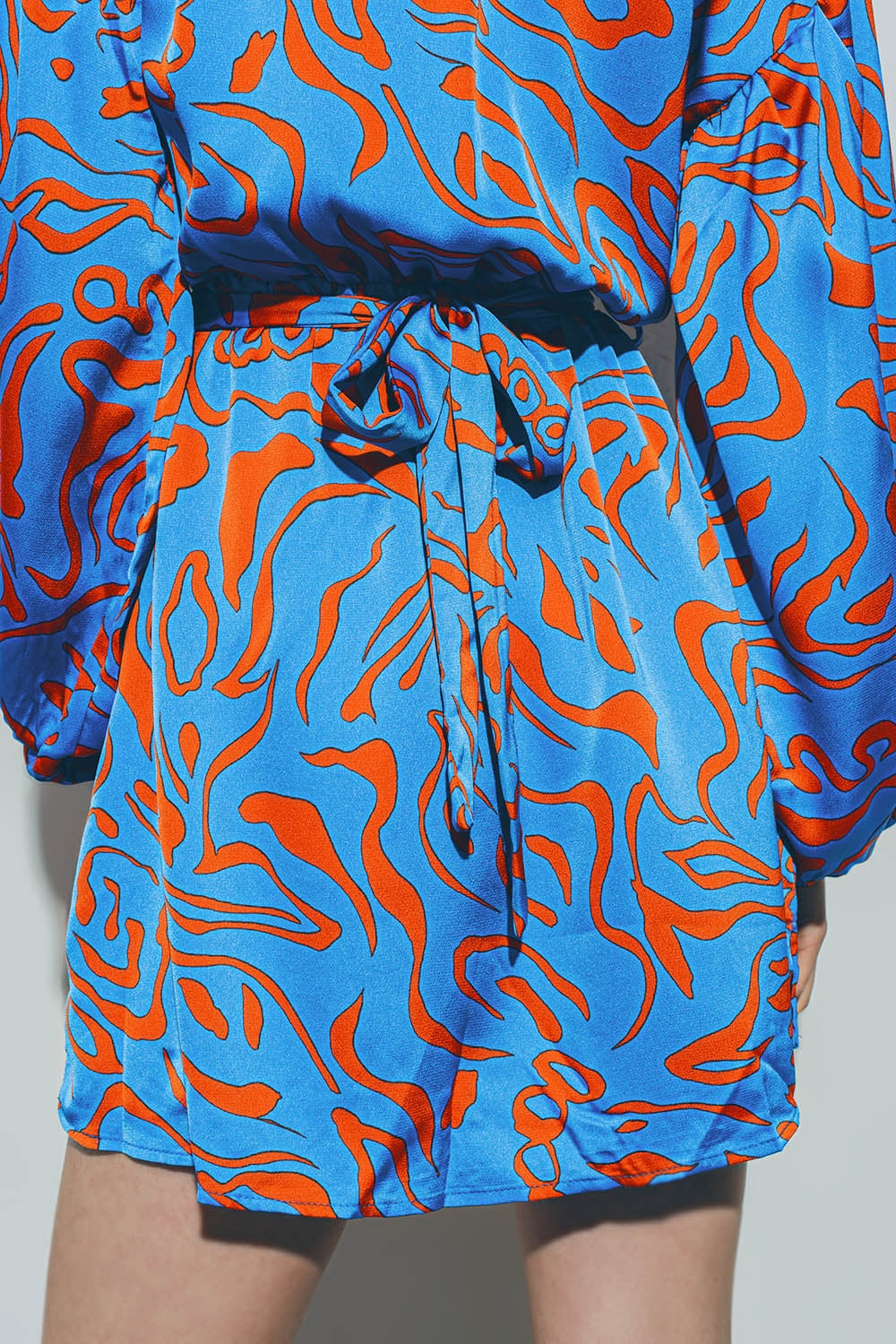 Satin V Neck Mini Dress in Blue - Dresses