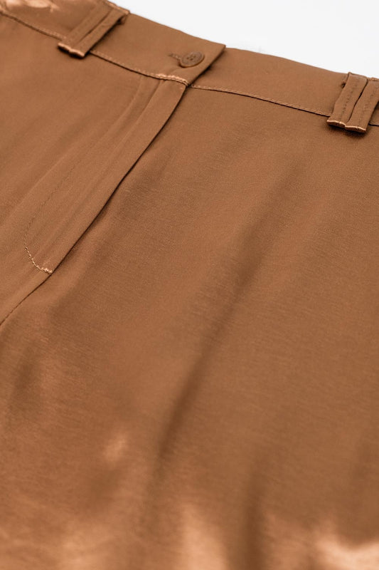 Satin Wide Leg Suit Pants In Camel - Trousers