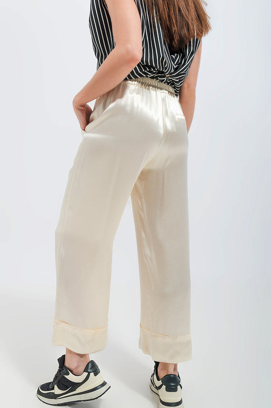Satin wide leg suit Pants in cream - Trousers
