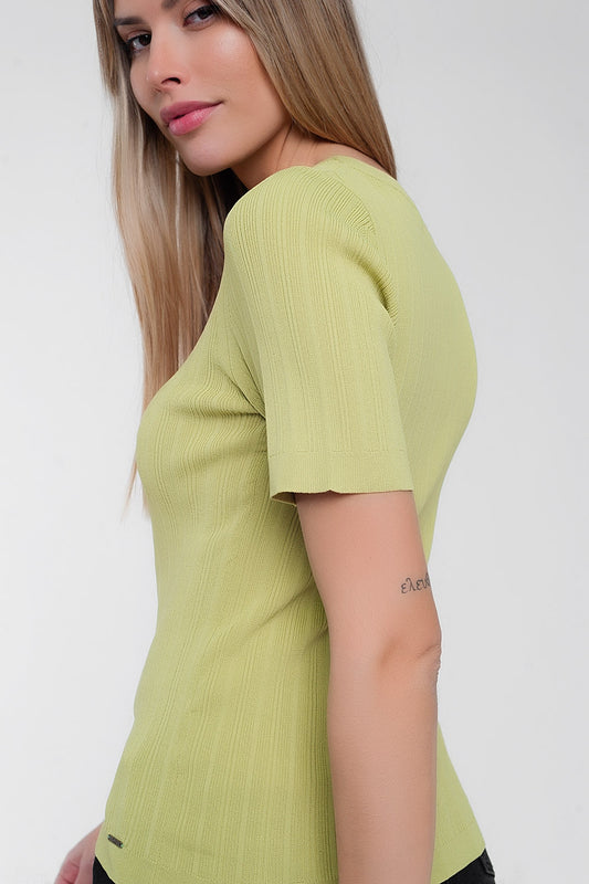 Scoop neck jumper with short sleeve in green - Jumpers