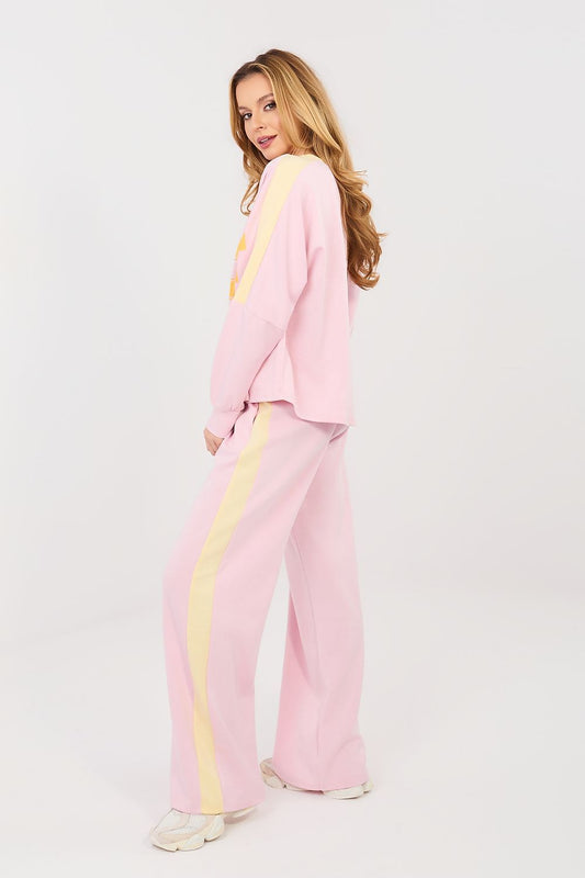 Rue Paris Set with Decorative inscriptions in pink with yellow stripes, perfect for casual wear