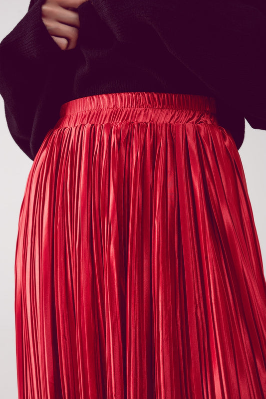 Shiny rust pleated midi skirt - Skirts