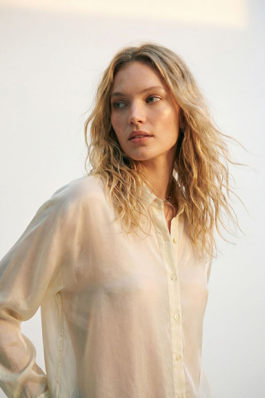 shiny satin Shirt with Relaxed Fit in white color - Shirts