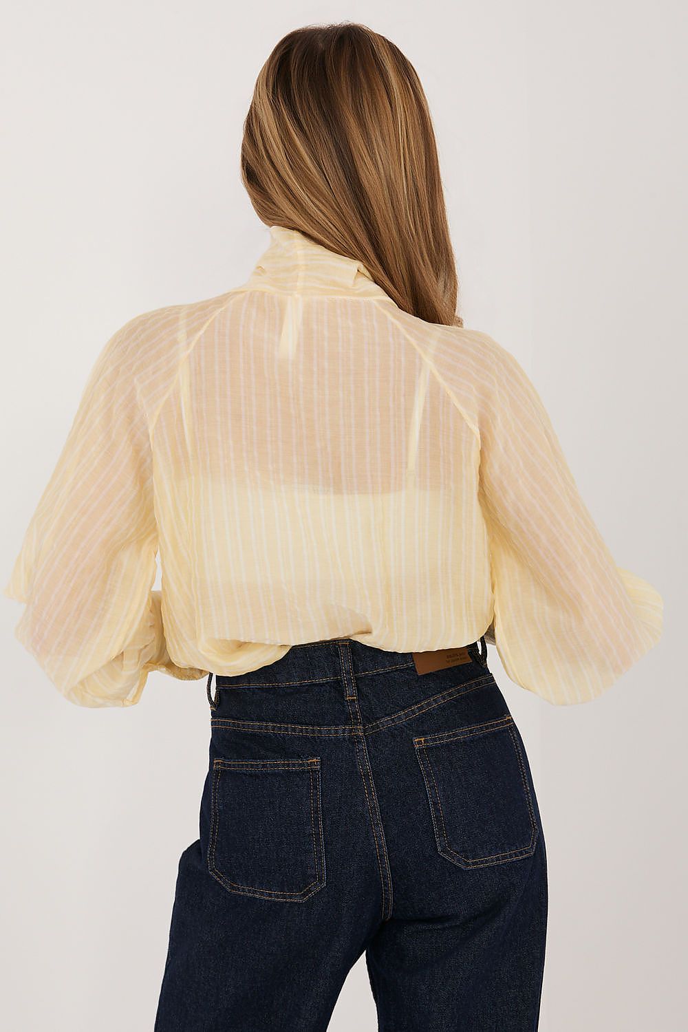 Italy Moda classic cut shirt in light yellow with elegant striped design and flowing sleeves