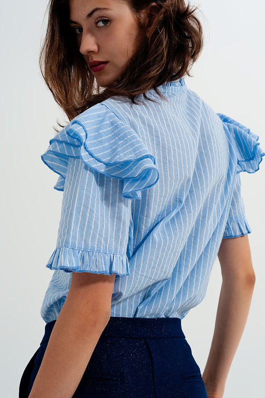 Shirt with frill detail in blue - Shirts