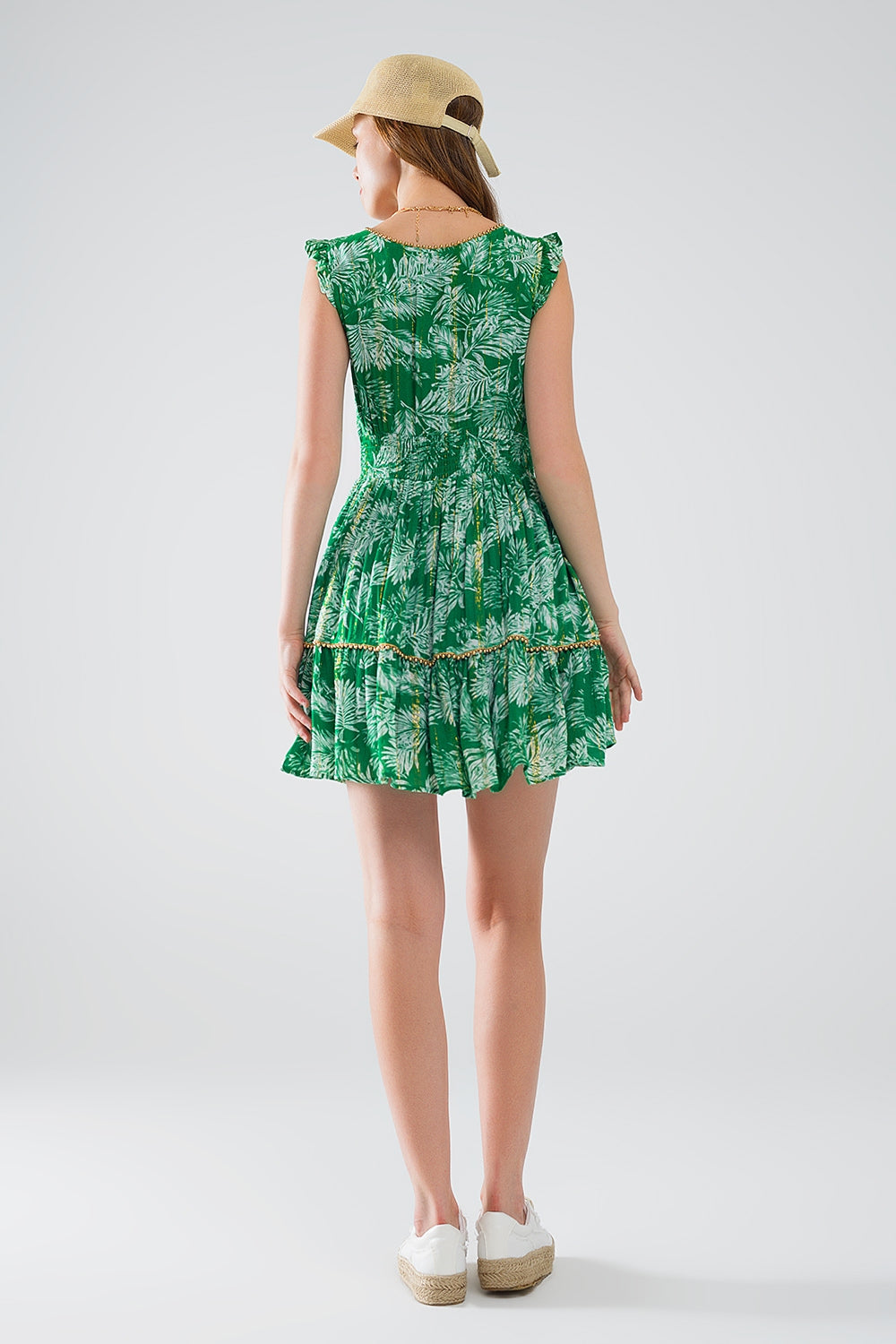 short green boho flower print dress with lurex detail - Dresses