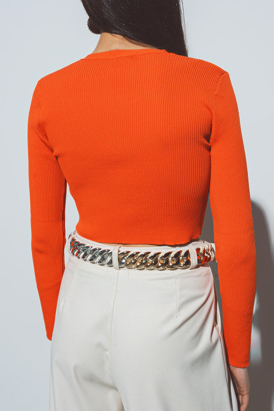 short ribbed cardigan in orange - Cardigans