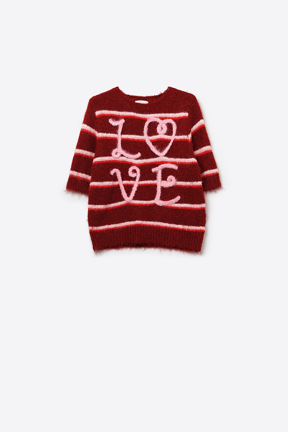 Short Sleeve Embroidered Love Sweater in Burgundy - Sweaters