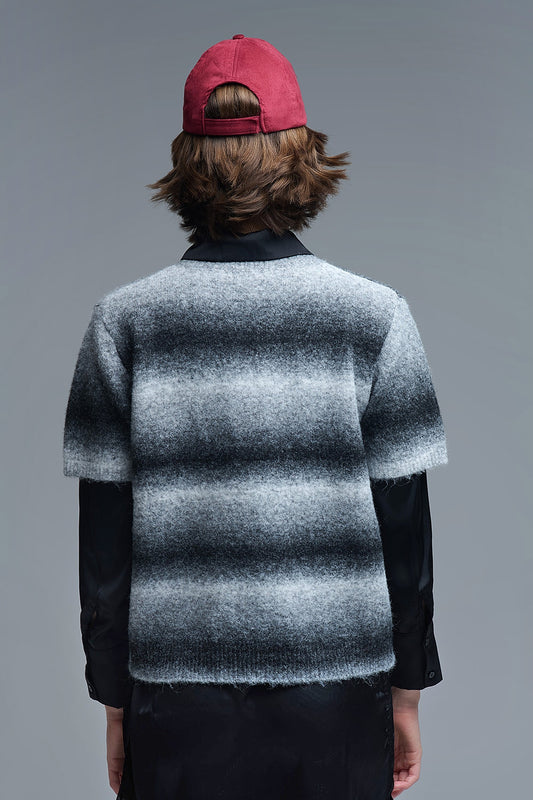 Short Sleeve Ombré Striped Sweater in Grey - Sweaters