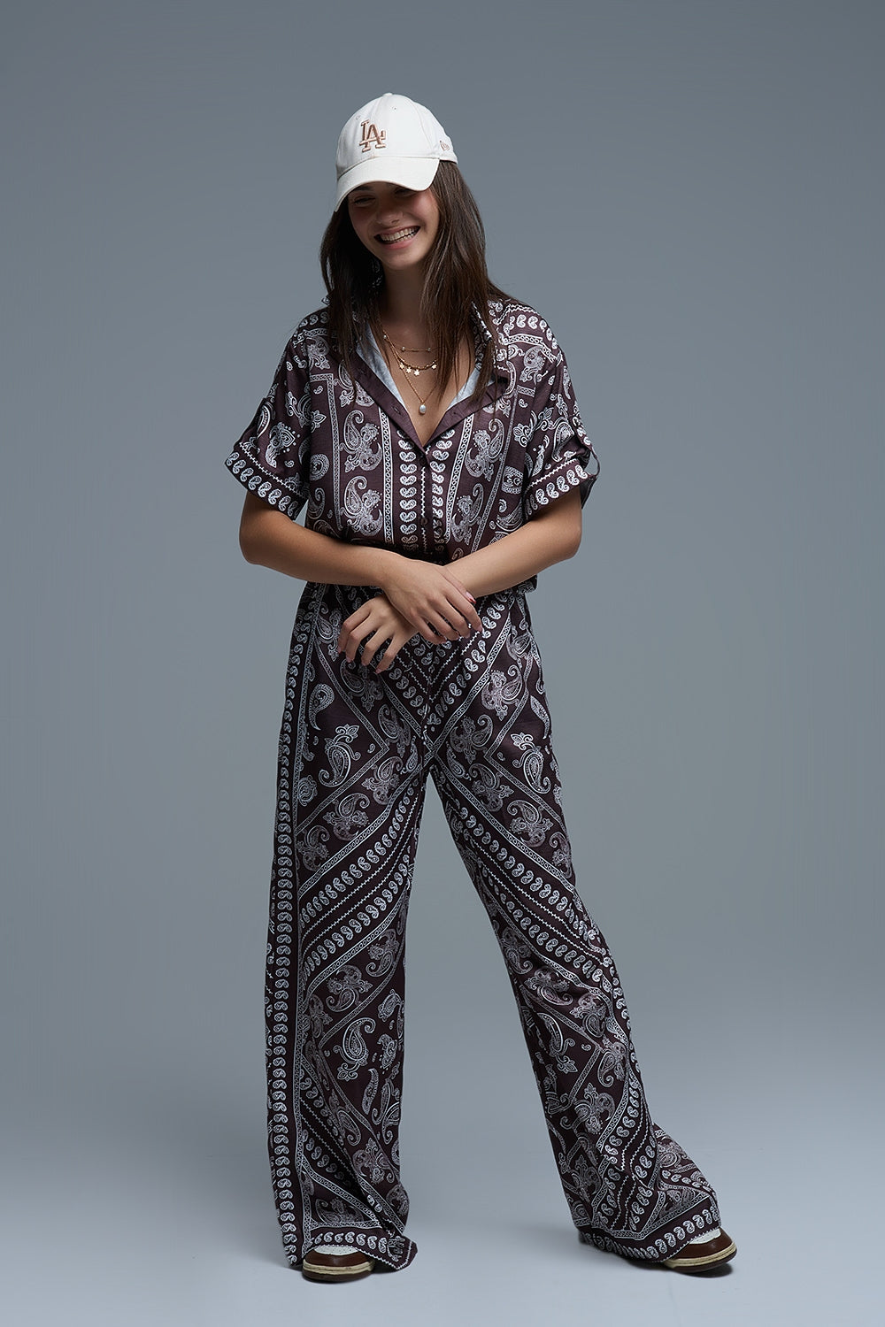 Short Sleeve Paisley Print Shirt in Brown - Shirts