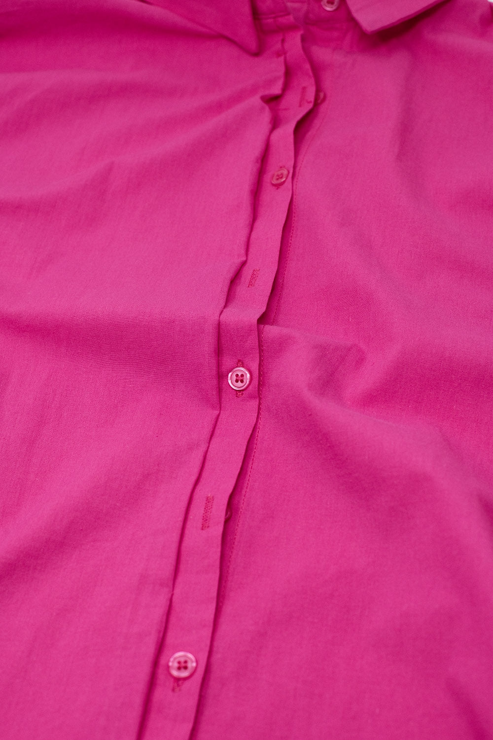Short Sleeve Relaxed Button Up Shirt in Fuchsia - Shirts