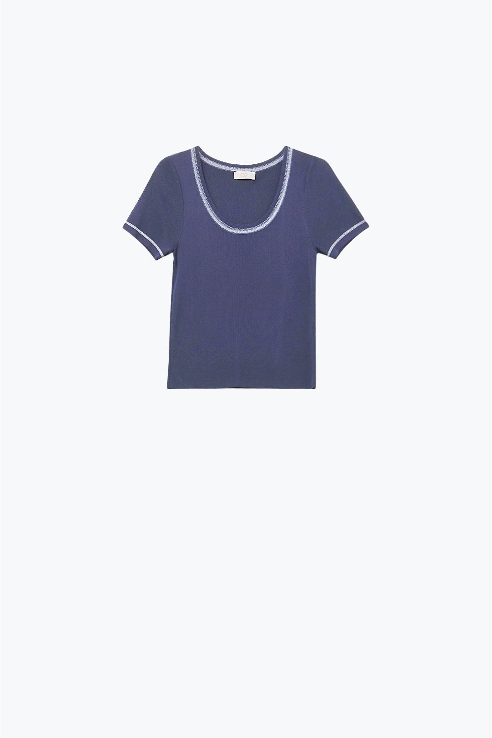 Short Sleeve sweater In navy With Silver Seam at Round Neck - Sweaters