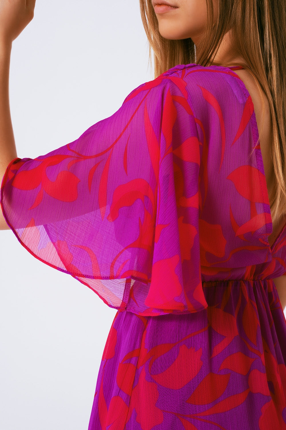 short sleeve V-neck chiffon mini dress in floral print - Dresses