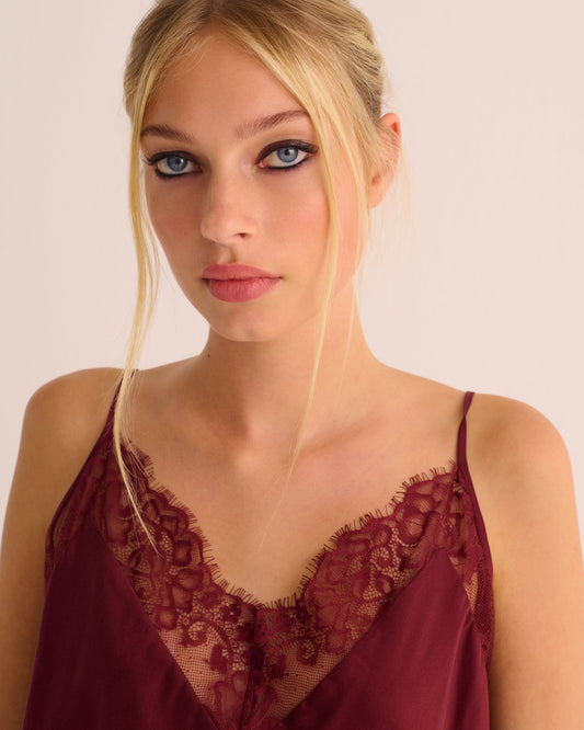 Merlot Washable Organic Stretch Silk Camisole and Shorts Set - Loungewear