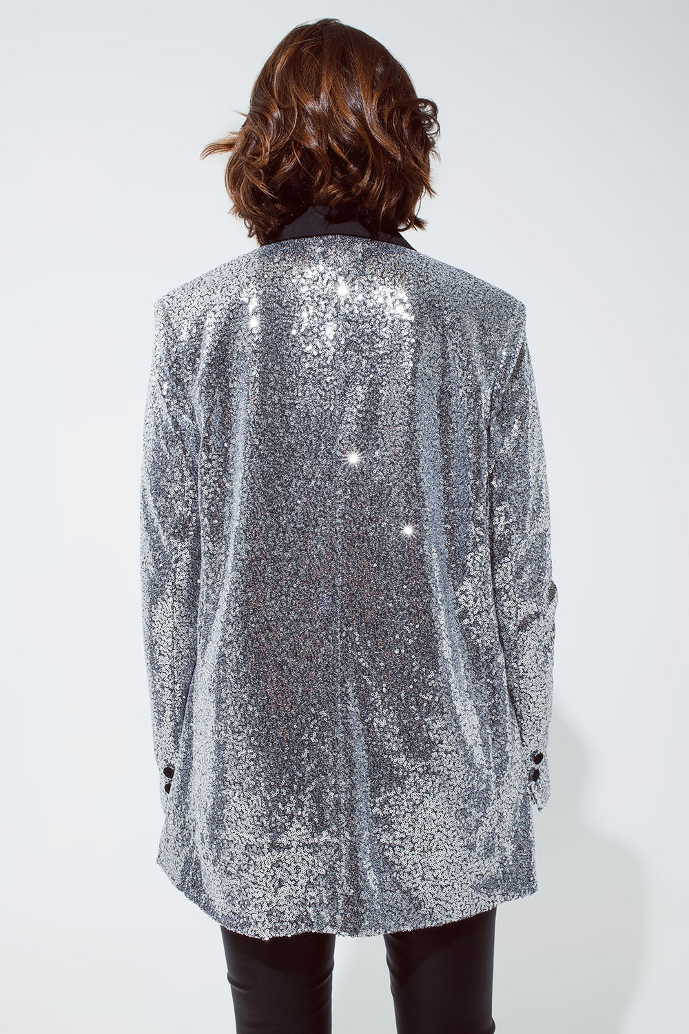Silver Sequin tuxedo Blazer with Satin Black Lapels - Blazers