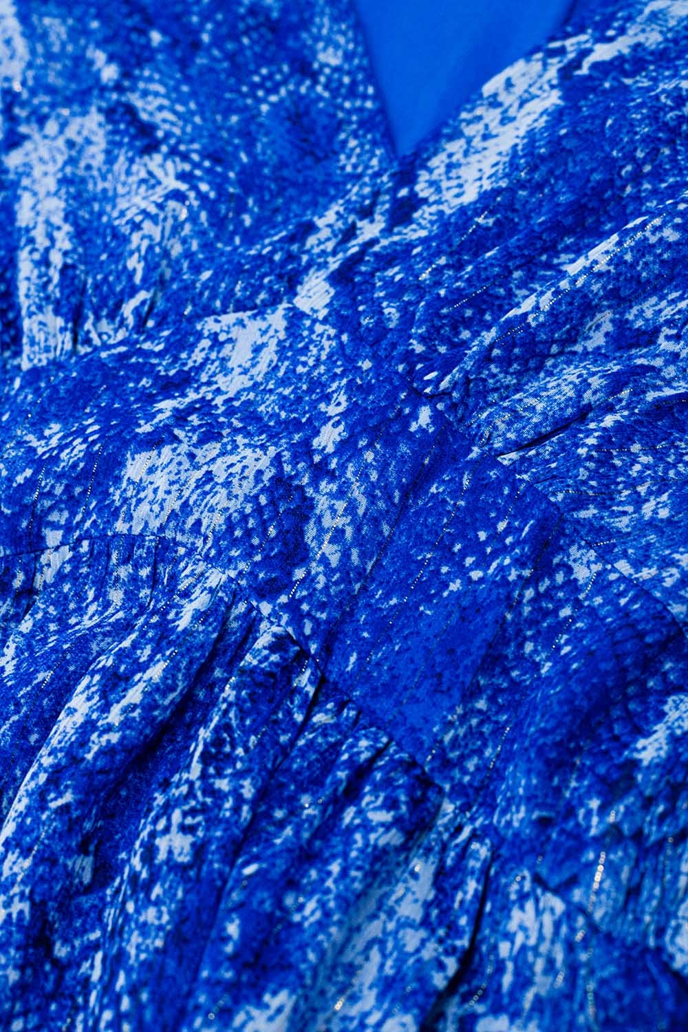 Skater Dress With Cinched Waist in Snake Blue Print With Gold Lurex Thread - Dresses