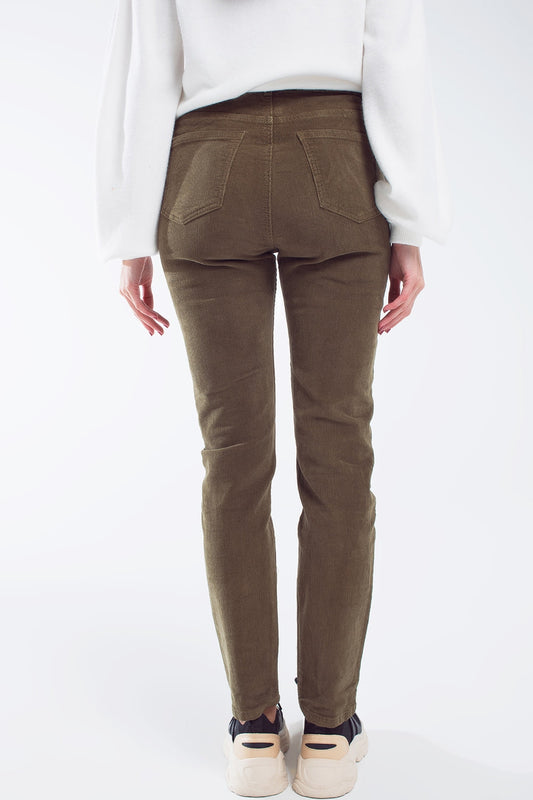 skinny cord pants in olive green - Trousers