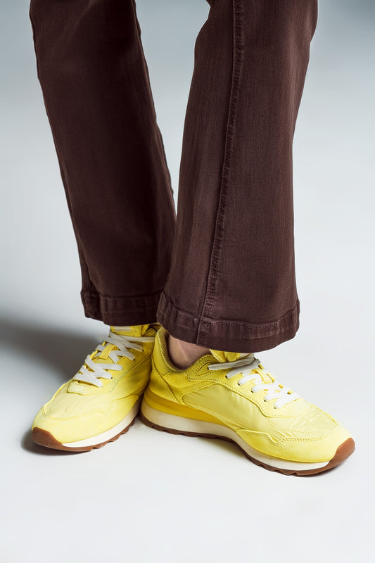 Skinny Flared Jeans With Double Button Detail in Brown - Jeans