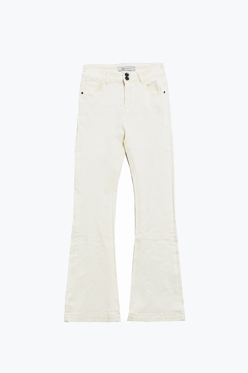 Skinny Flared Jeans With Double Button Detail in White - Jeans