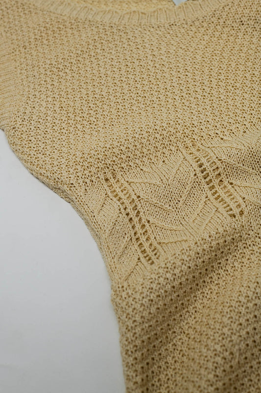 Sleeveless beige knit midi dress with round neck - Dresses