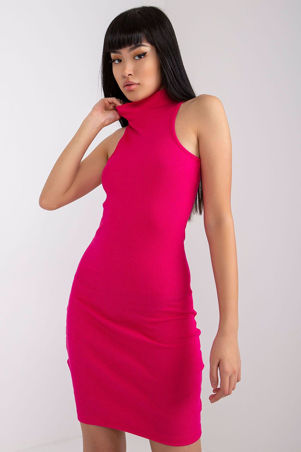 Sleeveless High Neck Mini Dress in White pink - Dresses